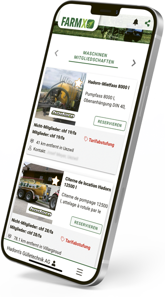 Hadorn’s Gülletechnik, Mietfass, FarmX, einfache Miete, App